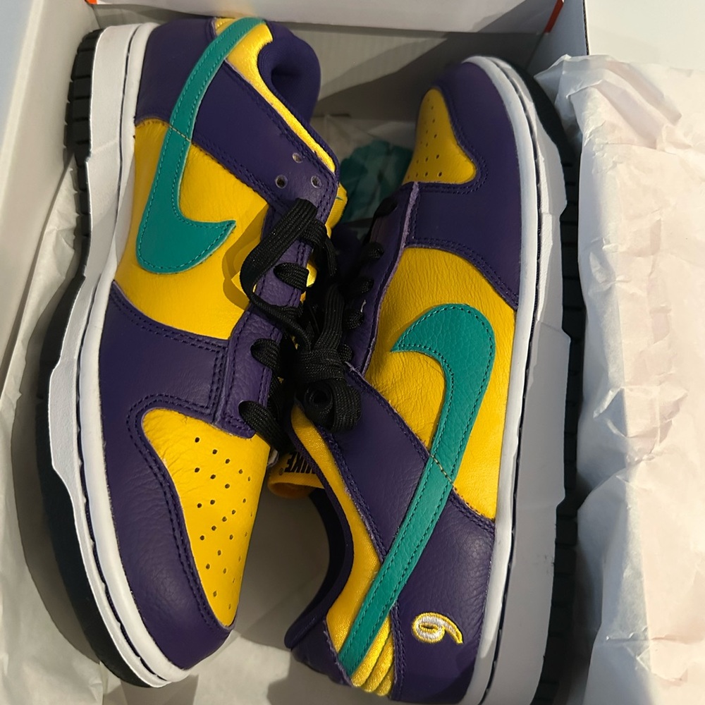Nike womens Low-Top Sneakers in Purple/Yellow with Teal Swoosh